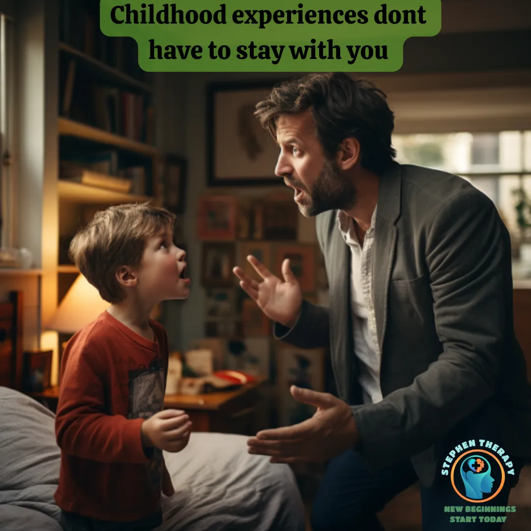 Father shouting at young son - illustrating the impact of childhood experiences and the potential for change.